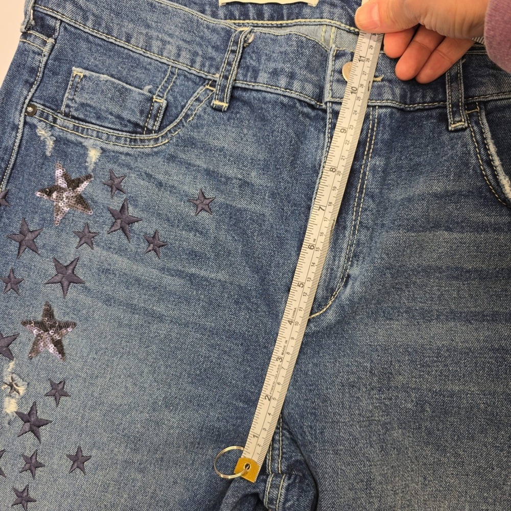 Pilcro and the Letterpress Slim Boyfriend Star‎ Sequin Distressed Jeans Blue 32 - Picture 6 of 7
